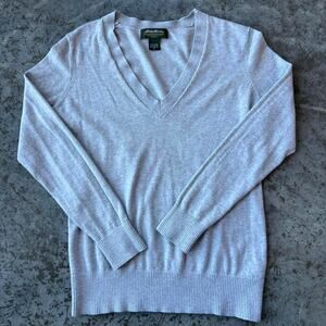 Eddie Bauer Grey V-Neck Sweater Cashmere Blend Soft Knit Minimalist Top Women's